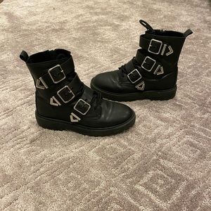 GIRLS Zara Black Boots Faux Buckles sz EUR34/US3
